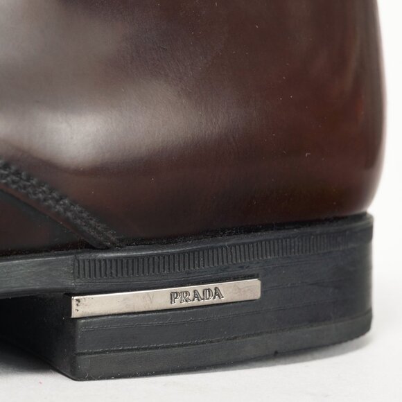 Prada Brown Spazzolato Leather Lace-Up Derbies - Picture 9 of 12